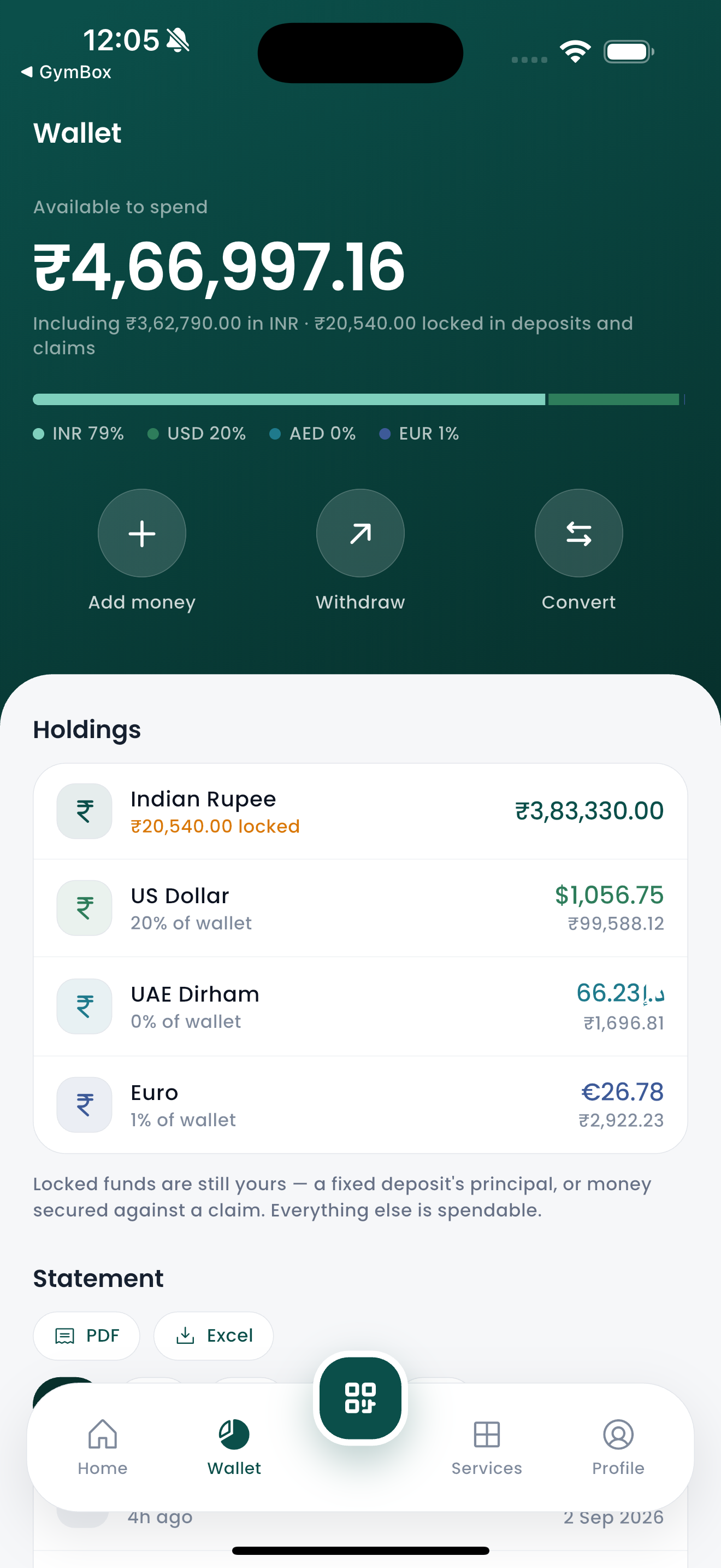 The Payredoo app: wallet balance and recent activity